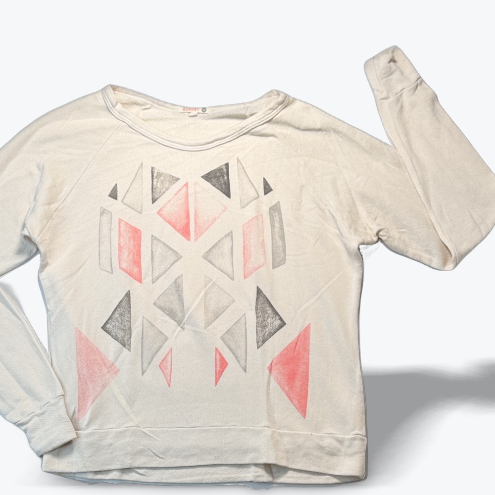 Sundry Raglan Sweatshirt Womens Cream Geometric Triangle Size 2 Made in USA